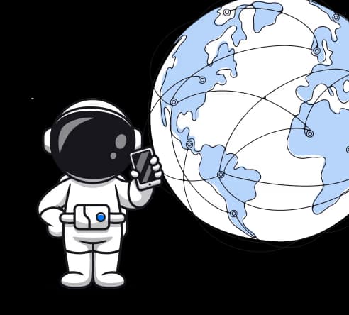 Astronaut beside a connected globe illustration