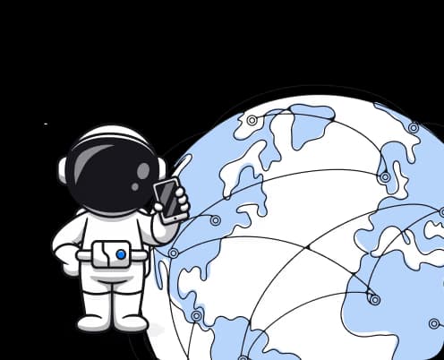 Astronaut beside a connected globe illustration